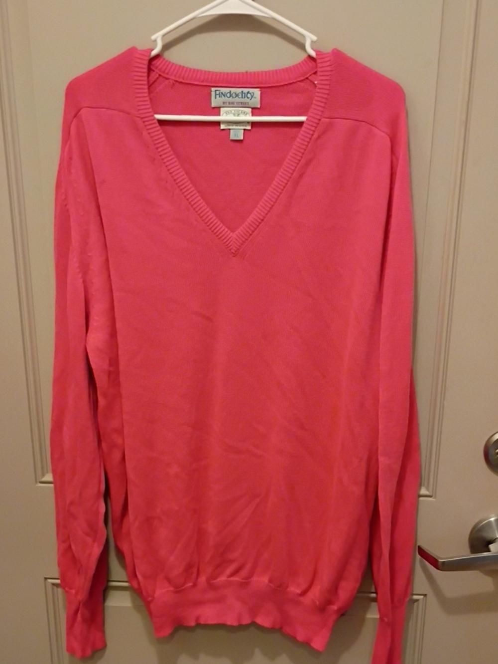 Findochty Men's Pink Sea Island Cotton Vneck Sweater Size XL